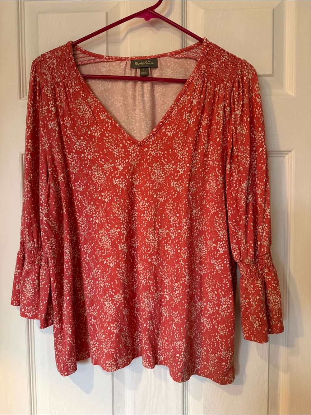 Style & Co. Coral Floral V-Neck Peasant Blouse